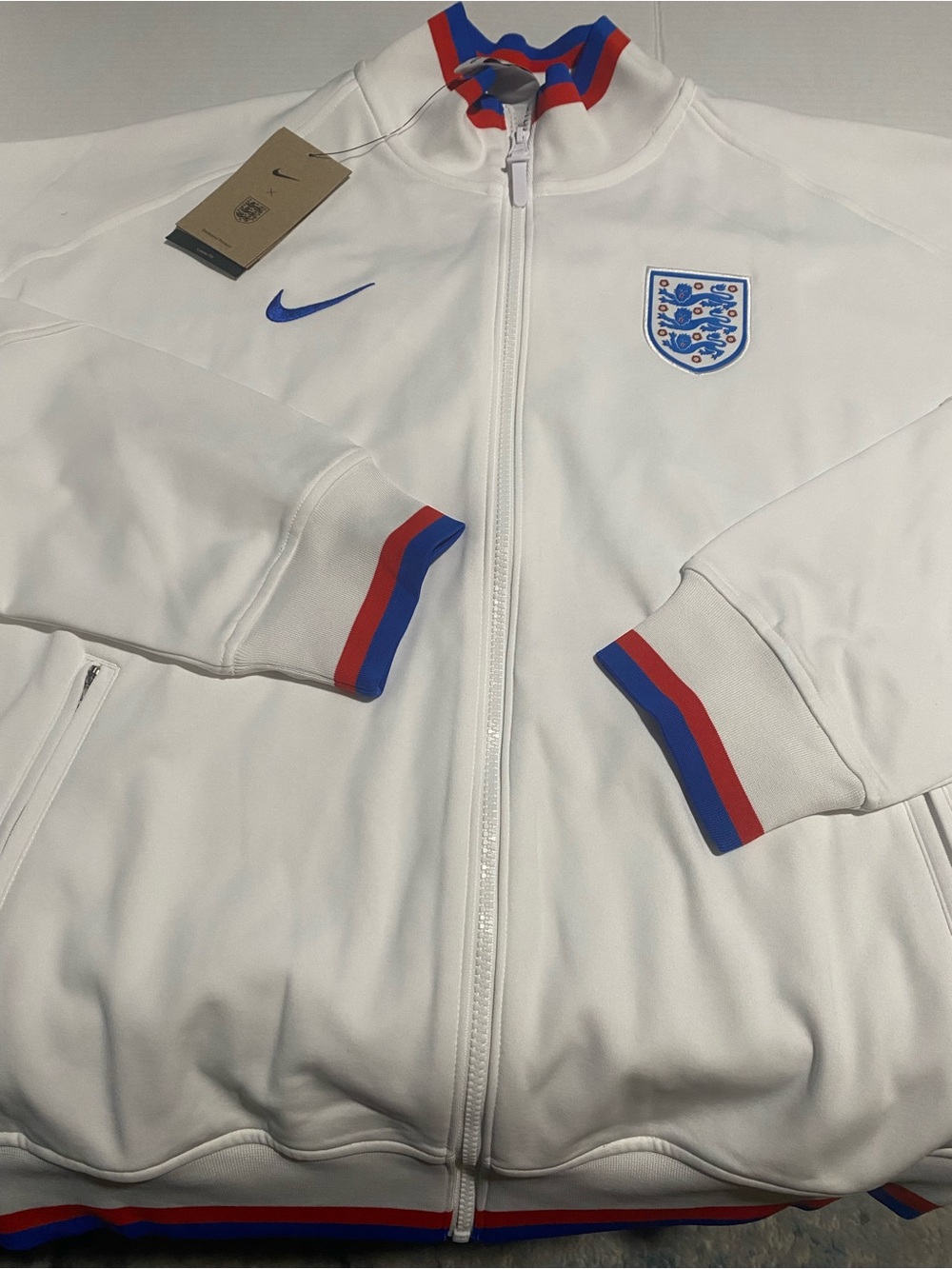 Rare Nike White England Track Jacket with Red & Blue Trim sz Med